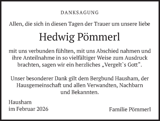 Traueranzeige von Hedwig Pömmerl von merkurtz