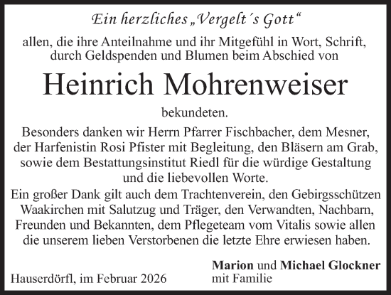 Traueranzeige von Heinrich Mohrenweiser von merkurtz
