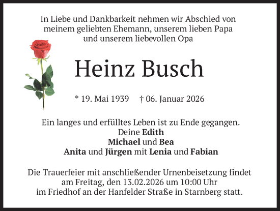 Traueranzeige von Heinz Busch von merkurtz
