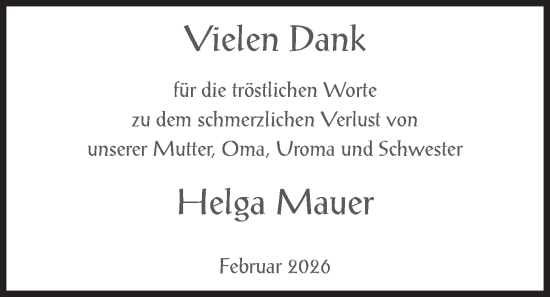 Traueranzeige von Helga Mauer von merkurtz
