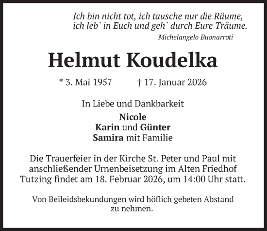Traueranzeige von Helmut Koudelka von merkurtz