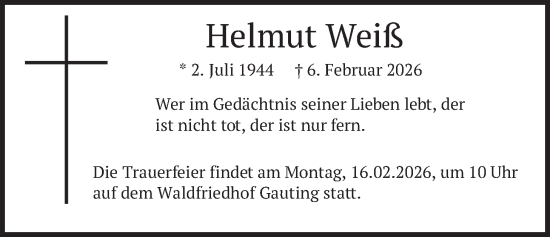 Traueranzeige von Helmut Weiß von merkurtz
