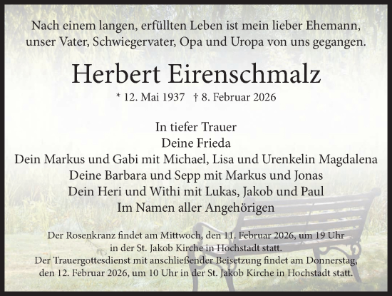 Traueranzeige von Herbert Eirenschmalz von merkurtz