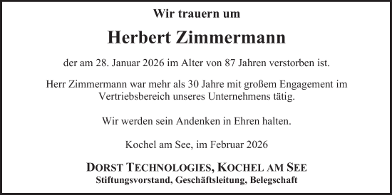 Traueranzeige von Herbert Zimmermann von merkurtz
