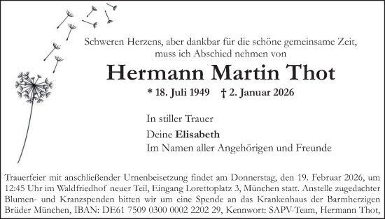 Traueranzeige von Hermann Martin Thot von merkurtz