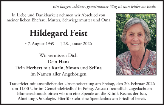 Traueranzeige von Hildegard Feist von merkurtz