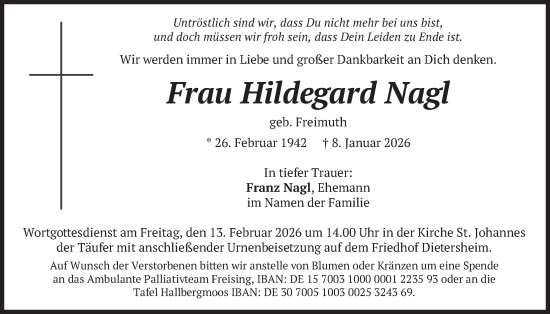 Traueranzeige von Hildegard Nagl von merkurtz