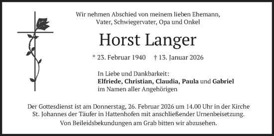 Traueranzeige von Horst Langer von merkurtz