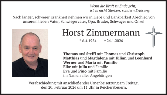 Traueranzeige von Horst Zimmermann von merkurtz