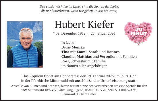 Traueranzeige von Hubert Kiefer von merkurtz