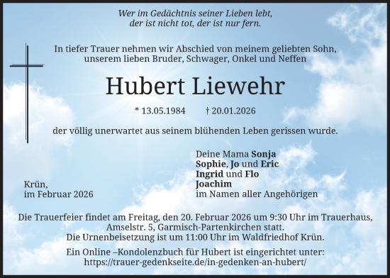 Traueranzeige von Hubert Liewehr von merkurtz