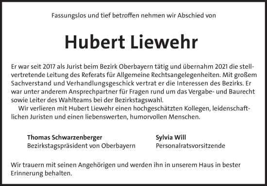 Traueranzeige von Hubert Liewehr von merkurtz