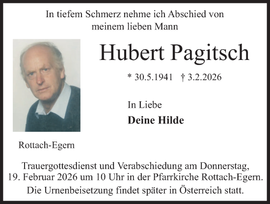 Traueranzeige von Hubert Pagitsch von merkurtz