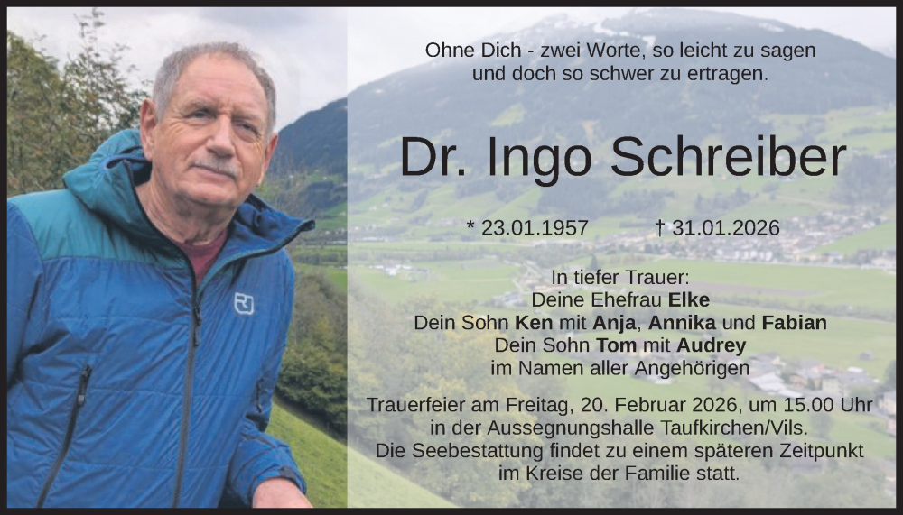  Traueranzeige für Ingo Schreiber vom 07.02.2026 aus merkurtz