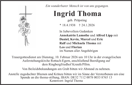 Traueranzeige von Ingrid Thoma von merkurtz