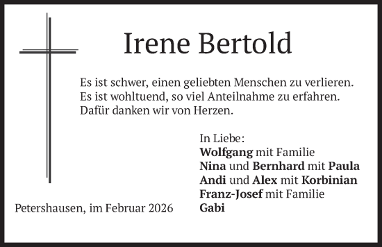 Traueranzeige von Irene Bertold von merkurtz