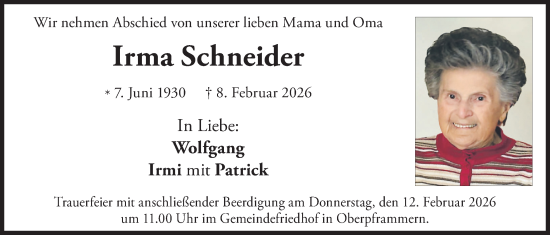 Traueranzeige von Irma Schneider von merkurtz