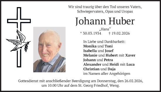 Traueranzeige von Johann Huber von merkurtz