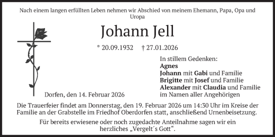 Traueranzeige von Johann Jell von merkurtz