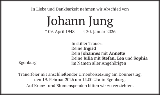 Traueranzeige von Johann Jung von merkurtz