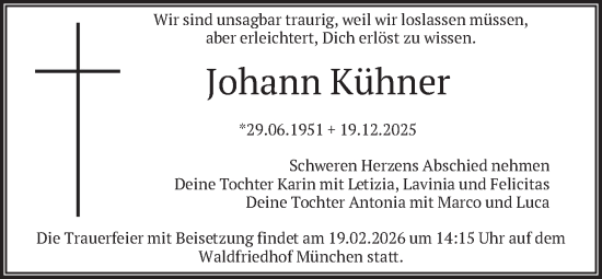 Traueranzeige von Johann Kühner von merkurtz