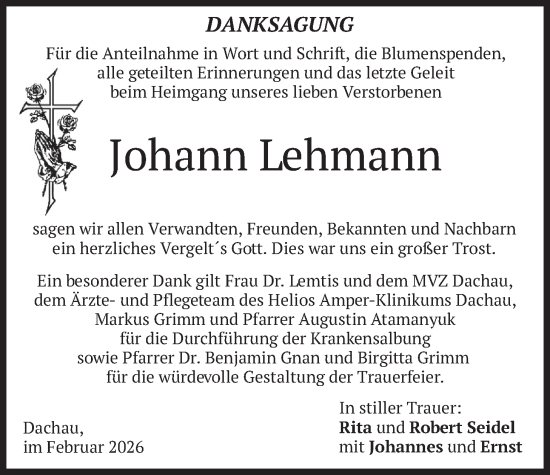 Traueranzeige von Johann Lehmann von merkurtz