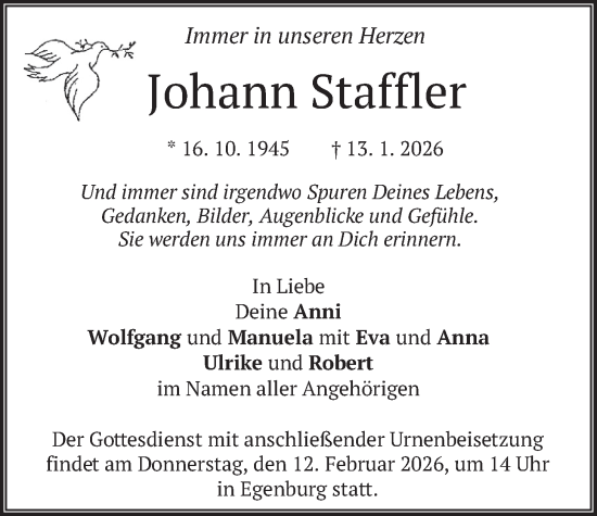 Traueranzeige von Johann Staffler von merkurtz