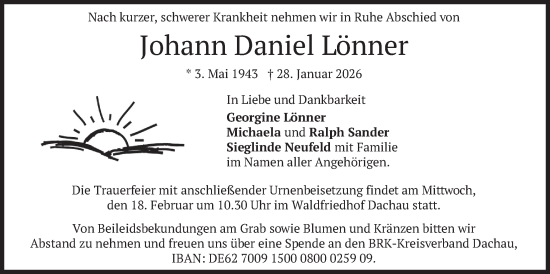 Traueranzeige von Johann Daniel Lönner von merkurtz