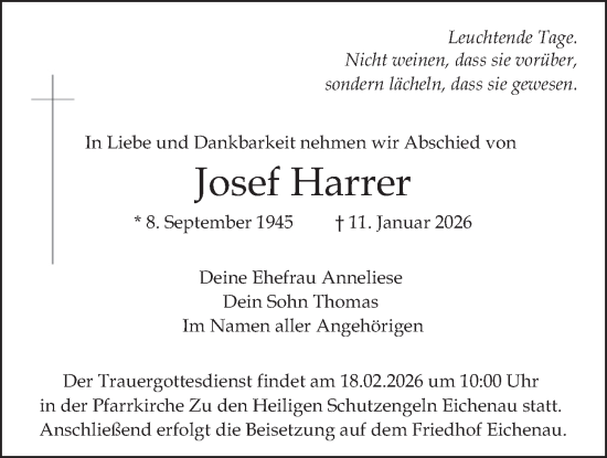 Traueranzeige von Josef Harrer von merkurtz