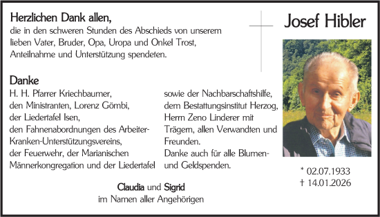 Traueranzeige von Josef Hibler von merkurtz