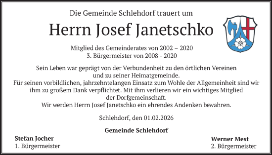 Traueranzeige von Josef Janetschko von merkurtz