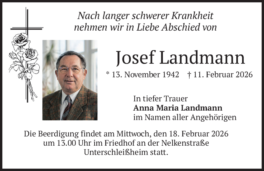  Traueranzeige für Josef Landmann vom 14.02.2026 aus merkurtz