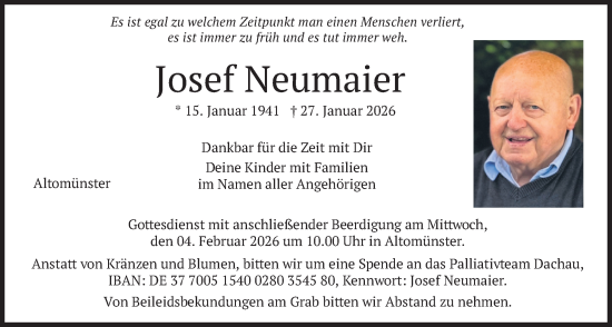 Traueranzeige von Josef Neumaier von merkurtz