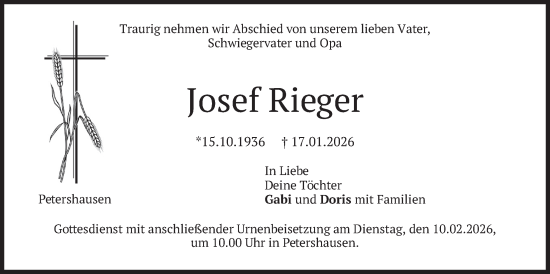 Traueranzeige von Josef Rieger von merkurtz