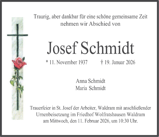 Traueranzeige von Josef Schmidt von merkurtz