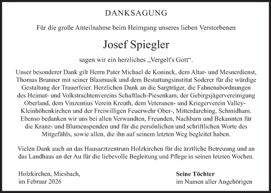 Traueranzeige von Josef Spiegler von merkurtz