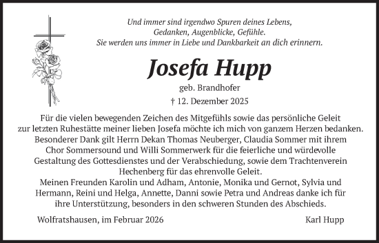 Traueranzeige von Josefa Hupp von merkurtz