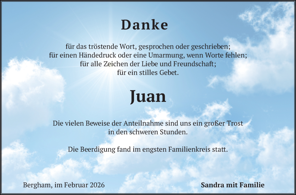  Traueranzeige für Juan  vom 07.02.2026 aus merkurtz