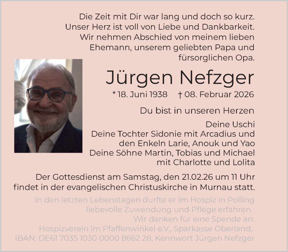  Traueranzeige für Jürgen Nefzger vom 11.02.2026 aus merkurtz