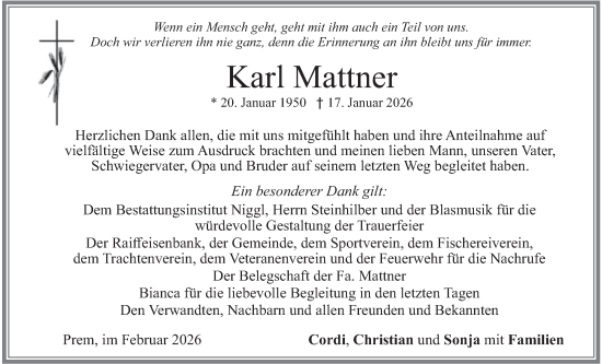 Traueranzeige von Karl Mattner von merkurtz