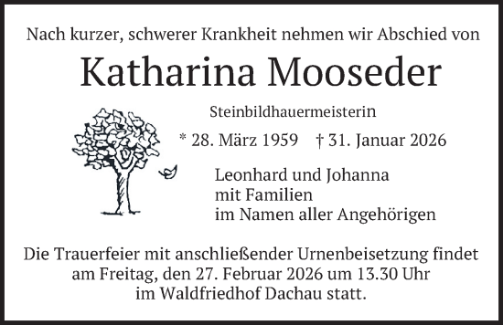 Traueranzeige von Katharina Mooseder von merkurtz