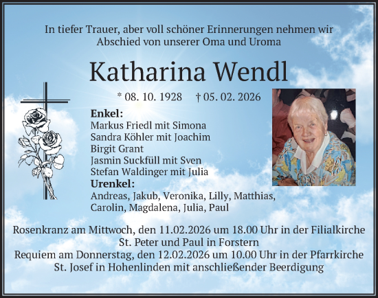 Traueranzeige von Katharina Wendl von merkurtz