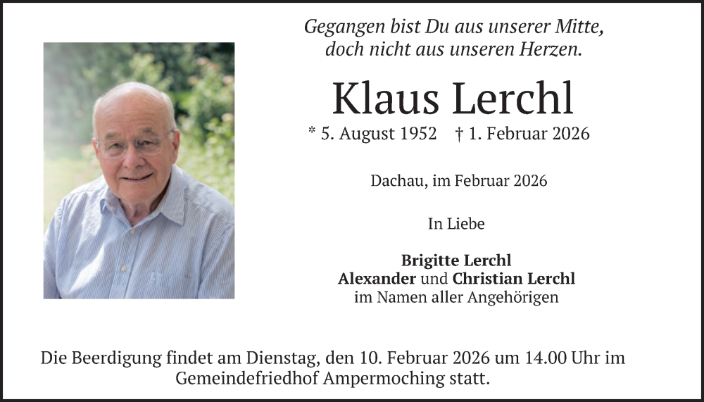  Traueranzeige für Klaus Lerchl vom 07.02.2026 aus merkurtz