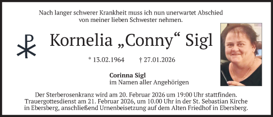 Traueranzeige von Kornelia Sigl von merkurtz