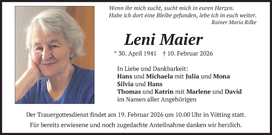 Traueranzeige von Leni Maier von merkurtz
