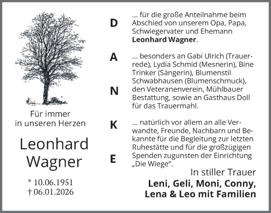 Traueranzeige von Leonhard Wagner von merkurtz