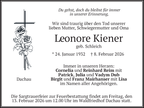 Traueranzeige von Leonore Kiener von merkurtz