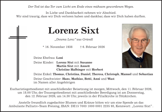 Traueranzeige von Lorenz Sixt von merkurtz