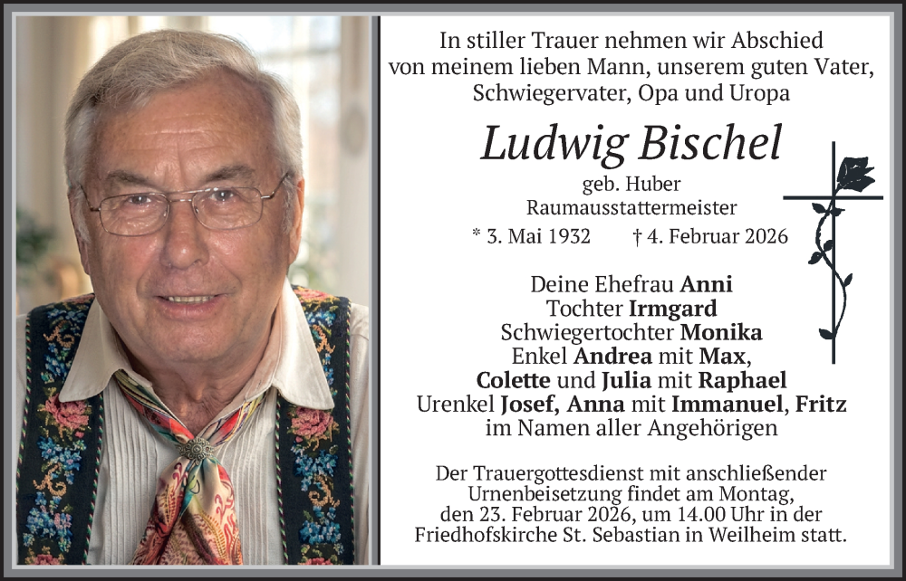  Traueranzeige für Ludwig Bischel vom 14.02.2026 aus merkurtz