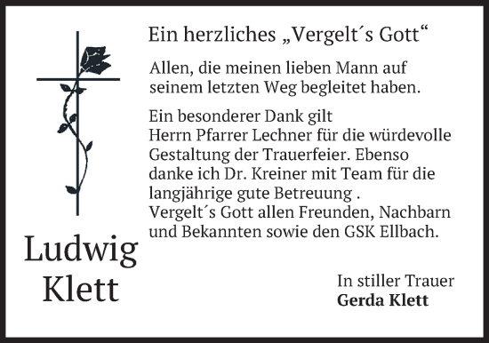 Traueranzeige von Ludwig Klett von merkurtz